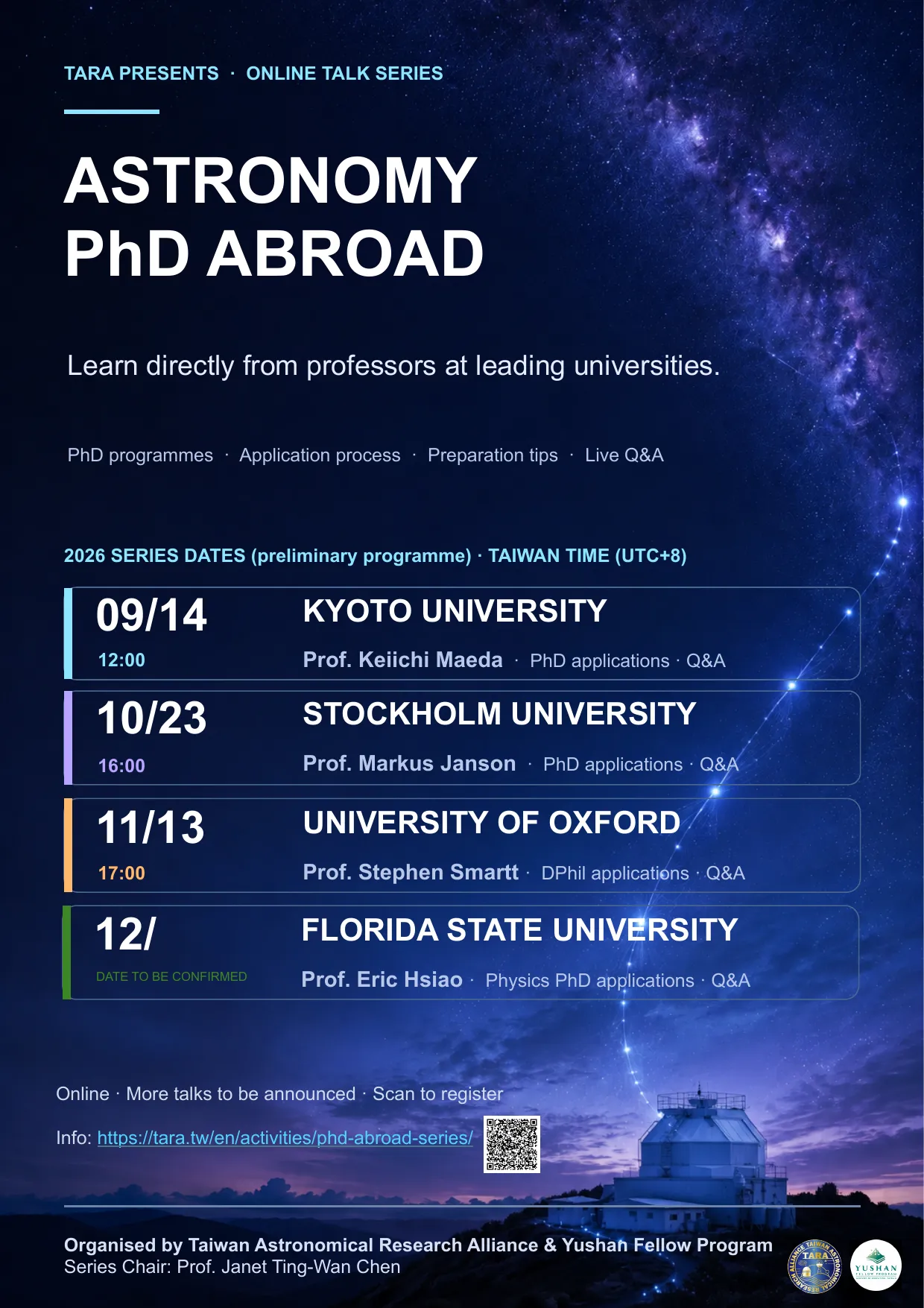 TARA Astronomy PhD Abroad Online Talk Series Poster