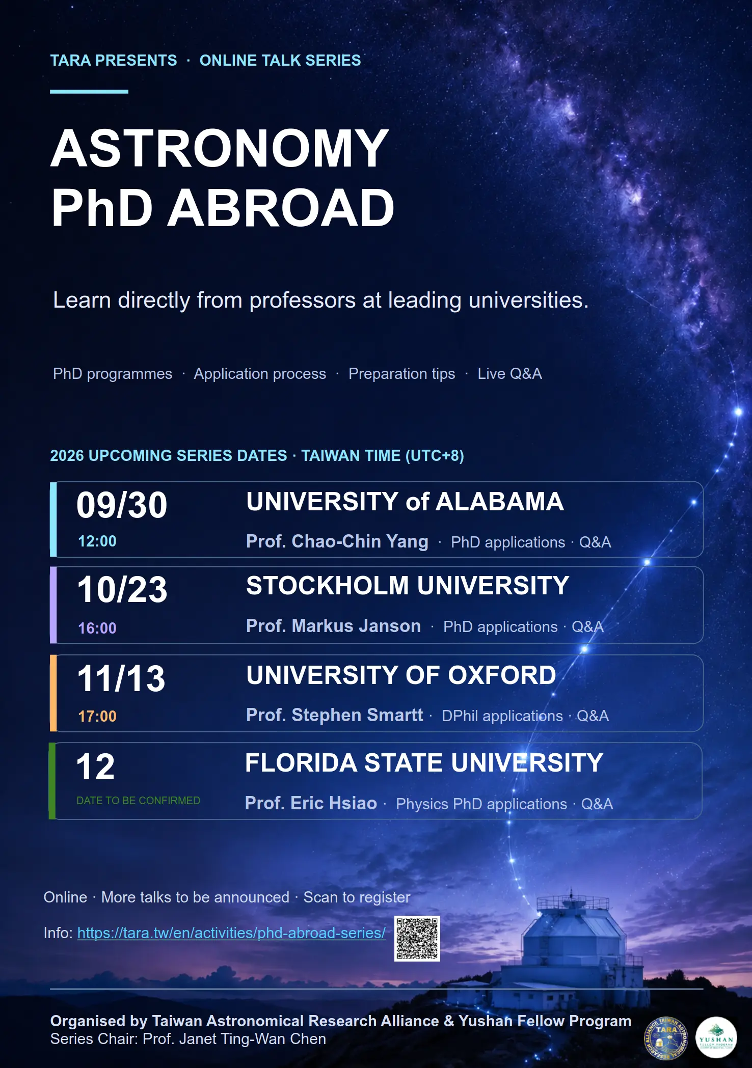TARA Astronomy PhD Abroad Online Talk Series Poster